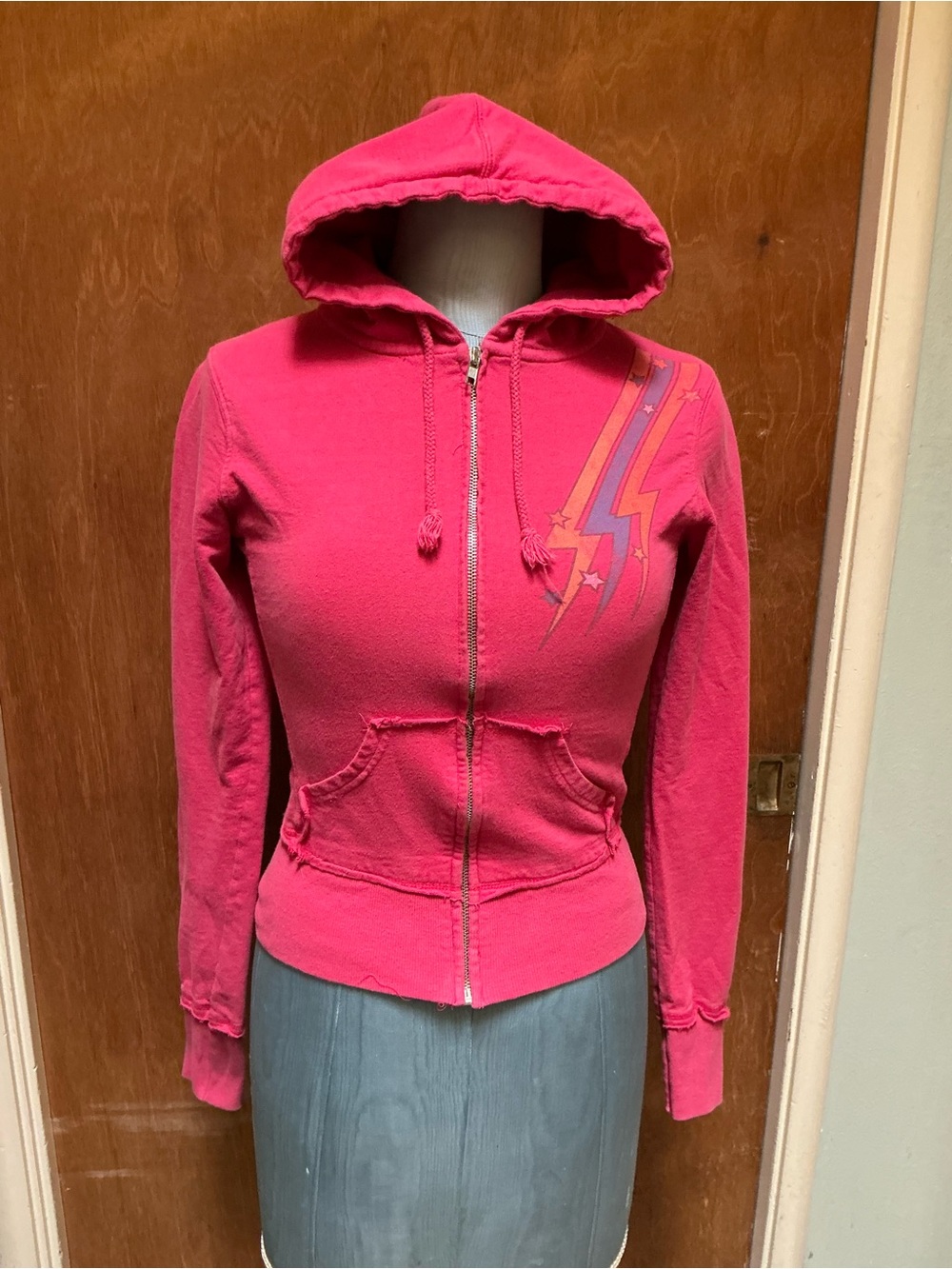 Vintage Y2K Junk Food Wonder Woman Hot Pink Zip-Up Hoodie.
